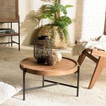 Macabane - alida - Table basse ronde 58x58cm plateau en teck recyclé