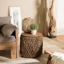 Macabane - alida - Table d'appoint ronde 50x50cm en tissage de fibre de cocotier