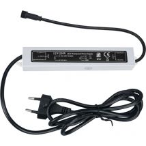 Alimentation 12 Volts 20W étanche IP67 avec prise mâle et connecteur rapide 2 pins 12mm