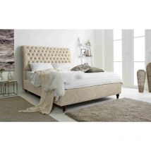 Alisyn Oatmeal Marble Fabric Matching Buttons Single Bed Frame