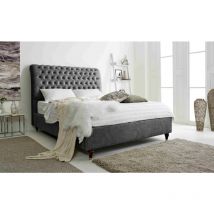 Alisyn Gunmetal Marble Fabric Matching Buttons Super King Bed Frame