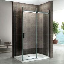 ALIXA Cabine paroi de douche d'angle H. 200 cm porte coulissante - verre 8 mm transparent 100 x 120 cm (porte 120) + receveur