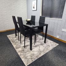 Dining Table and 4 Chairs Black Glass 4 Leather Chairs Dining Room Furniture