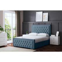 Allegra Blue Upholstered Bed With Ottoman Metal Gas Lift Double