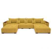 Allen u Ecksofa 360 x 185 cm, Sofa mit Schlaffunktion, Holzablage und Kissen, Ecksofa mit Bettkasten, U-Form für Wohnzimmer in Gelb