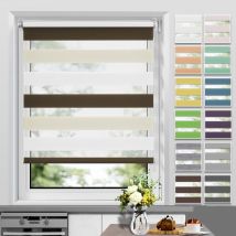 Allesin Store Enrouleur Jour Nuit sans Perçage, Facile à Installer avec Clips pour Fenêtre ou Porte, 85 x 120 cm, Blanc-Beige-Marron