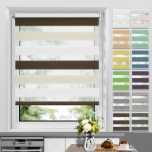 Store Enrouleur Jour Nuit sans Perçage, Facile à Installer avec Clips pour Fenêtre ou Porte, 95 x 150 cm, Blanc-Beige-Marron - Allesin
