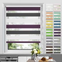 Store Enrouleur Jour Nuit sans Perçage, Facile à Installer avec Clips pour Fenêtre ou Porte, 40 x 150 cm, Blanc-Anthracite-Aubergine - Allesin