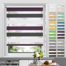 Allesin - Store Enrouleur Jour Nuit sans Perçage, Facile à Installer avec Clips pour Fenêtre ou Porte, 80 x 150 cm, Blanc-Anthracite-Aubergine