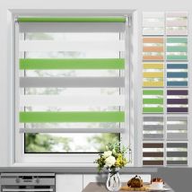 Store Enrouleur Jour Nuit sans Perçage, Facile à Installer avec Clips pour Fenêtre ou Porte, 90 x 150 cm, Vert-Gris-Blanc - Allesin