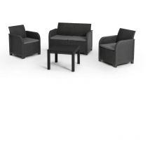 Les Tendances - allibert by keter - Salon de jardin SanRemo 4 places et table basse - imitation rotin tressé - gris graphite