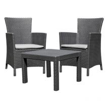 Keter Salon de jardin Rosario, 2 fauteuils et table, aspect rotin, résistant aux intempéries, graphite