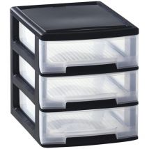 Allibert - Cube à tiroirs pour bureau Babel A4 3x5 l Noir et transparent Curver