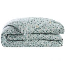 Allison - Housse de Couette 200x200cm Gaze de Coton Coloris Bleu Motifs Fleurs