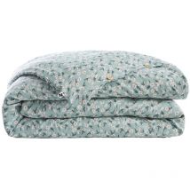 Allison - Housse de Couette 260x240cm Gaze de Coton Coloris Bleu Motifs Fleurs