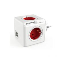 Allocacoc - Ladrón Powercube original 4 tomas + 2 usb (5V). Color rojo - talla