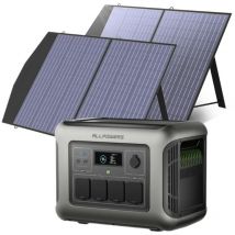R1500 lite Portable Power Station with 2 x 100W Solar Panels, 1056Wh LiFePO4 Battery, 1600W ac Outlets (3200W Max), 100W usbc, 15ms ups, Fast Charge