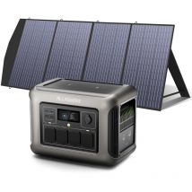 R1500 générateur solaire avec panneaux solaire pliables de 200W, 1152Wh batterie LiFeP04, 2 x Chargement rapide sans fil 15W, fonction ups, Entrée