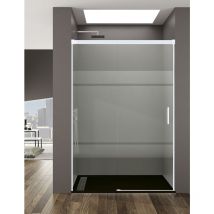 Basic Duschabtrennung 1+1 ohne Bodenprofil 5 Farben 2 Glasarten 6mm in Aluminium Weißes-profil 135-140 cm Siebdruck glas - Allstone