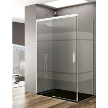 Basic Duschkabine 1+1 Mit 8mm fester Seite ohne Bodenprofil 5 Farben 2 Glasarten 6mm in Aluminium Weißes-profil 150x80 cm Siebdruck glas - Allstone