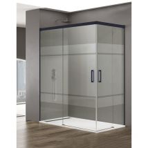 Basic Duschkabine 2+2 ohne Bodenprofil 5 Farben 2 Glasarten 6mm in Aluminium Schwarzes-profil 70x70 cm Siebdruck glas - Allstone