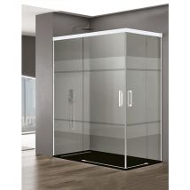 Basic Duschkabine 2+2 ohne Bodenprofil 5 Farben 2 Glasarten 6mm in Aluminium Weißes-profil 140x90 cm Siebdruck glas - Allstone