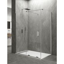 Keres Duschwand - Duschkabine 1+1 Mit Fester Seite ohne Unter- und Oberprofil Glas 8 mm 110x75 cm Senkrecht Stabilisierungsstange - Allstone
