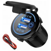 Allume-Cigare USB - Double Prise USB 4.8A 12V - Prise USB Étanche 5V/2.4A avec Indicateur LED - Adaptateur de Charge pour Voitures, Camions,