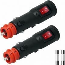 Allume Cigares Fiche, Prise Allume Cigare male universelle 12V, avec interrupteur et fusible pour 12mm din hella / 20mm Prise 12V-24V, Câbles jusqu'à