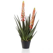 Emerald - Aloès artificiel avec 2 fleurs 80 cm en pot