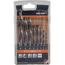 600093100 Holz-Spiralbohrer-Set 8teilig 3 mm, 4 mm, 5 mm, 6 mm, 8 mm, 10 mm Zylinderschaft 1 - Alpen