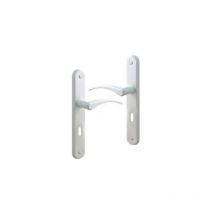 Alpertec - Ensemble poignée de porte avec plaque pour perçage clé, alu blanc.