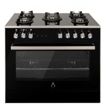 Alpha - Cocina de Gas vulcano elite PRO-90 Cristal Negro. Encendido automático y temporizador en horno. Alta Gama
