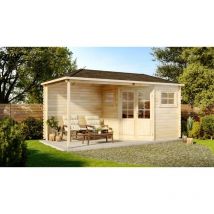 Alpholz - 5-Eck Gartenhaus Franz-28 mit Anbau aus Massiv-holz, Gerätehaus mit 28 mm Wandstärke, Garten Holzhaus inklusive Montagematerial,