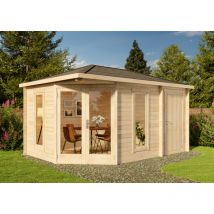 Alpholz - 5-Eck Gartenhaus Liwa Compact mit Anbau Gartenhaus aus Holz, Holzhaus mit 28 mm Wandstärke, Blockbohlenhaus mit Montagematerial