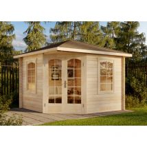 Alpholz 5-eck Gartenhaus Viking Iso Gartenhaus Aus Holz, Holzhaus Mit 28 Mm Wandstärke, Blockbohlenhaus Mit Montagematerial