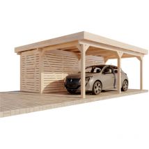 Alpholz - Einzelcarport Lars aus Holz inklusive Geräteraum, mit Montagematerial Naturbelassen