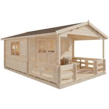 Alpholz - Gartenhaus Falkland-44 iso Gartenhaus aus Holz in Braun, Holzhaus mit 44 mm Wandstärke inklusive Terrasse, Blockbohlenhaus mit