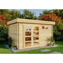 Alpholz - Gartenhaus Leandro-28 mit Fußboden aus Holz, Gerätehaus 394x268, 8,5 m², 28 mm Wandstärke - Imprägnierung Pinie