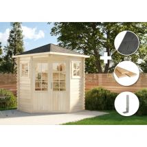 Alpholz - Gartenhaus Set 5-Eck Sunny-A Imprägniert Pinie 225x225cm inkl. Dacheindeckung und Fußboden