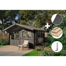 Alpholz - Gartenhaus Set Gabriel-34 Imprägniert Grau 400x300cm inkl. Dacheindeckung und Fußboden