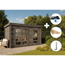 Alpholz - Gartenhaus Set Paloma Grande Imprägniert Grau 404x234cm inkl. Dacheindeckung und Fußboden