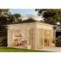 Alpholz - Gartenhaus Sunshine iso mit großer Falttür Gartenhaus aus Holz, Holzhaus mit 40 mm Wandstärke, Blockbohlenhaus mit Montagematerial