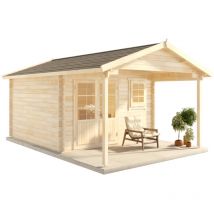 Alpholz - Gartenhaus Timo iso Premium Gartenhaus aus Holz in Braun, Holzhaus mit 70 mm Wandstärke inklusive Schleppdach Blockbohlenhaus Imprägniert