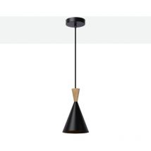 Alpinaluz - Lámpara Colgante de Techo Nórdica de Aluminio Negro con Detalles en Madera - Casquillo E27 para Salón Comedor