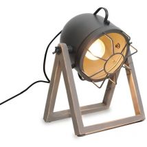 Alpinaluz - Lámpara de Mesa con Base de Madera y Cabezal Metálico Ajustable Estilo Vintage E27