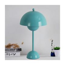 Alpinaluz - Moderna lámpara de mesa aluminio azul pequeña para dormitorio, bonita lámpara de lectura con pantalla de cúpula reflectanteE27