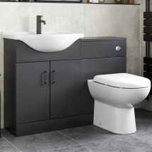 Black Bathroom Furniture Vanity Unit with Basin 1150mm Toilet Unit Combination - Alpine