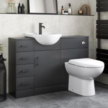 Alpine - Black Bathroom Furniture Vanity Unit with Basin 1165mm Toilet Unit Combination