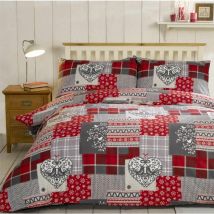 Rapport Home - Alpine Red & Grey Flannelette Duvet Cover Set - Single